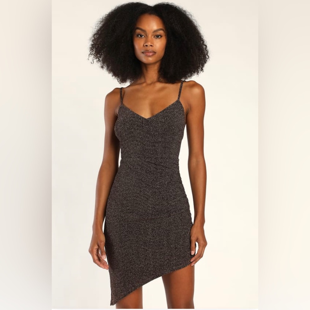 NWT Iconic Angles Bronze Lurex Ruched Bodycon Mini Dress - M